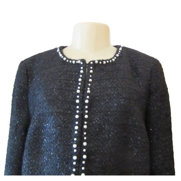 New w Tags, RSVP by Talbots Black Tweed Jacket w Faux Pearls in Sz 14 Petite - Picture 2 of 10